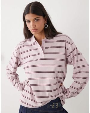 Monki – langärmliges oversize-rugby-polohemd - Pink