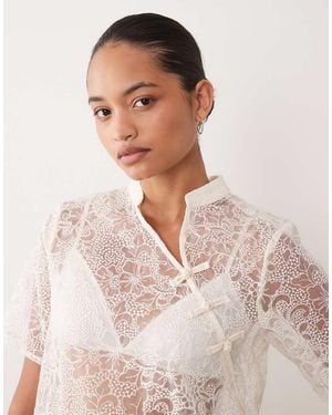 Object Lace Asymmetric Mandarin Collar Peg Top - Natural