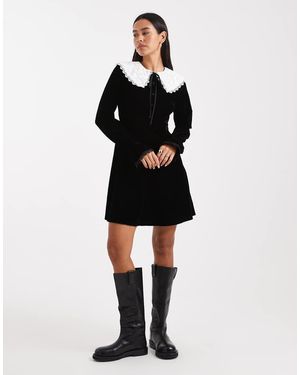 Miss Selfridge Velvet Collar Mini Dress - Black