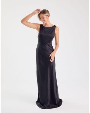 Six Stories Bridesmaid Satin Cowl V Back Maxi Dress - Blue