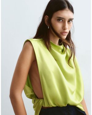 ARRANGE Satin Minimal Drape Open Side Top - Green