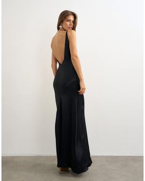 TOPSHOP Satin Bias Halter Neck Open Scoop Back Maxi Dress - White