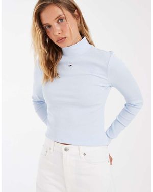Tommy Hilfiger Flag Logo Mock Neck Long Sleeve T-shirt - White