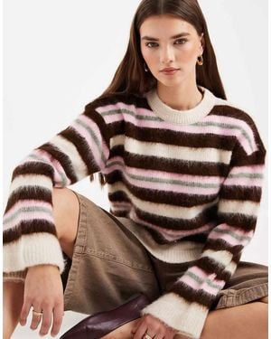 ASOS Knit Jumper With Brushed Stripe - Brown