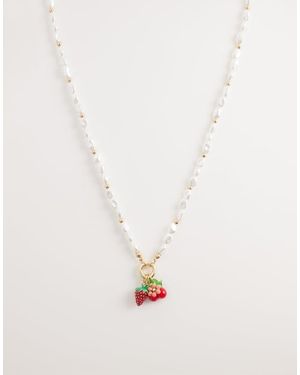 Accessorize Collar De Perlas Sintéticas Con Charm Con Conjunto De Cerezas De - Blanco