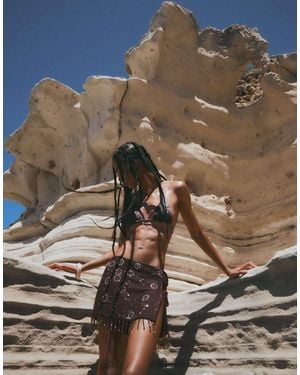 Bershka Bead-Embroidered Pareo Skirt - Brown