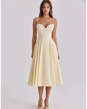 House Of Cb Dahlia Lemon Cotton Princess Cut Midi Sundress - Natural