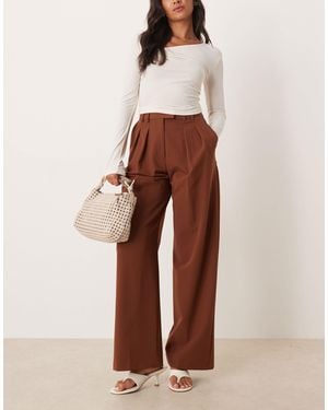 ASOS Tailored Wide Leg Pants With Pleat Detail - Brown