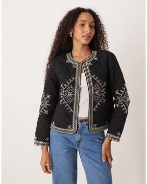 Jdy Embroidery Detail Quilted Jacket - Blue