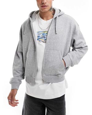 Weekday Boxy Fit Zip Through Hoodie - Grey