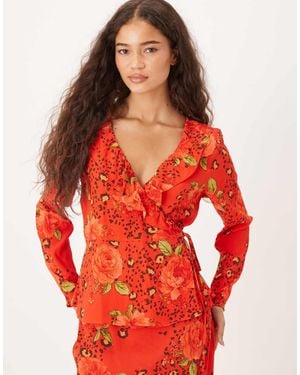 Never Fully Dressed Long Sleeve Ruffle Top Co-Ord - Red