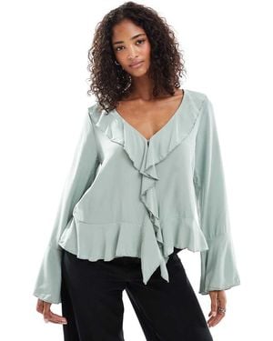 Vero Moda Boho Blouse Met Ruches En Klokmouwen - Grijs