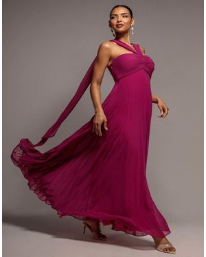 Goddiva Sleeveless Pleated Chiffon Multiway Scarf Maxi Dress - Pink
