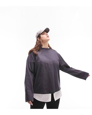 Topshop Curve Oversized Premium Long Sleeve Tee - Blue