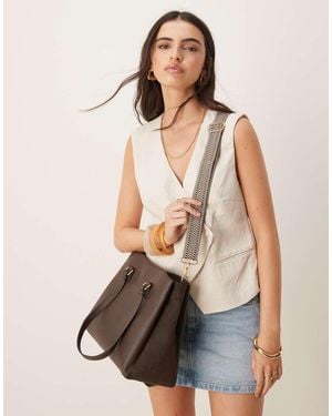 Accessorize Bolso De Hombro Chocolate De Cincha Con Antelina De - Marrón