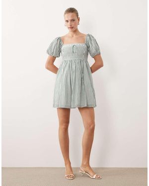 Abercrombie & Fitch Puff Sleeve Mini Babydoll Dress - Natural