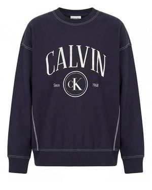 Calvin Klein Relaxed Terry Logo Graphic Sweatshirt - Blue