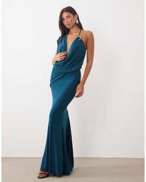 ASOS Robe asymétrique drapée avec détail métallique en pétrole - Bleu