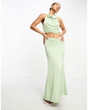 Aria Cove Satin Fishtail Maxi Skirt - Green