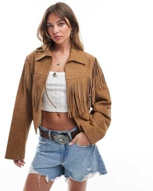 ASOS Double Breasted Real Suede Fringe Jacket - Blue