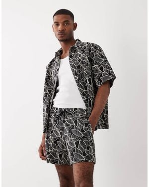 ASOS Premium Corduroy Shorts With All Over Floral Embroidery - Gray