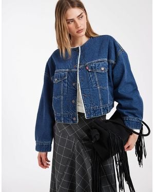 Levi's Kurze jeans-truckerjacke mit borg-futter - Blau