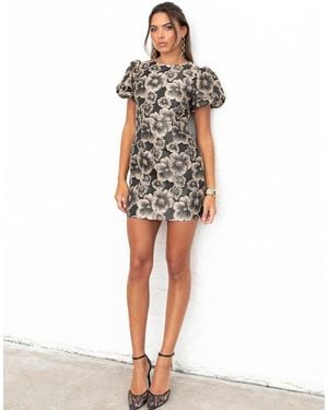 Maya Floral Jacquard Keyhole Back Mini Dress - White