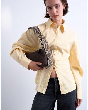 TOPSHOP Bolso De Hombro Marrón Chocolate Con Asa Con Estampado De Piel De Serpiente De Cuero Auténtico Scarlett De - Neutro