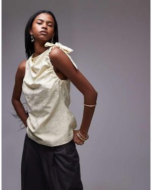 TOPSHOP Jacquard Ruch Shoulder Sleeveless Top - Grey