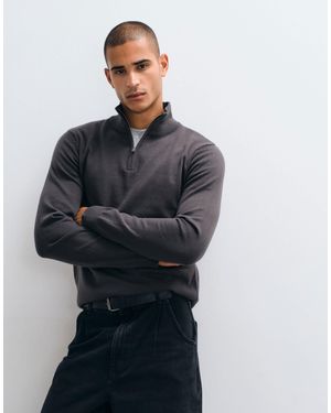 Threadbare Knitted Quarter Zip Sweater - Blue