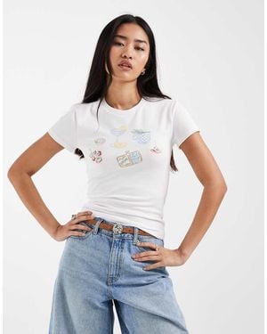 ONLY Fitted T-shirt With Dinner Print - White