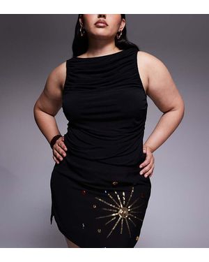 Renee Studio Minifalda Negra De Terciopelo Con Abertura Lateral Y Diseño Celestial De Lentejuelas Y Pedrería De - Negro