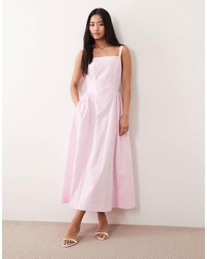 Nobody's Child Brielle Cotton Square Neck Hip Pleat Detail Midaxi Dress - Pink