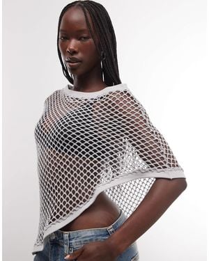 Reclaimed Vintage Crochet Knit Metallic Poncho - Grey