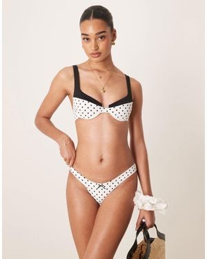 Free Society Polka Dot High Leg Bikini Bottom - Natural