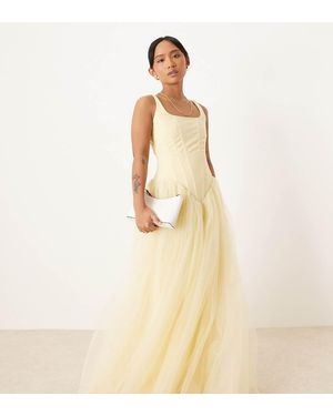 LACE & BEADS Drop Waist Corset Maxi Dress - Natural