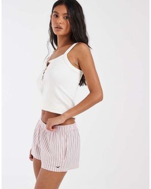 Hollister Pantalones Cortos De Pijama A Rayas Rosas - Blanco
