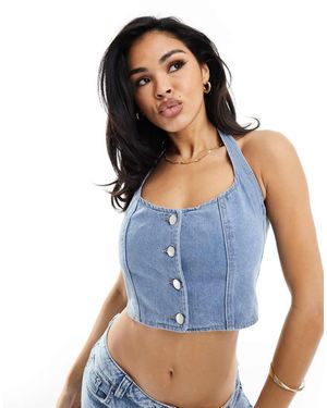 In The Style Top Di Jeans Con Scollo All'Americana - Blu