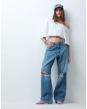 Collusion X001 antifit-jeans mit mittlerer leibhöhe und 90er-jahre used-effekten - Blau