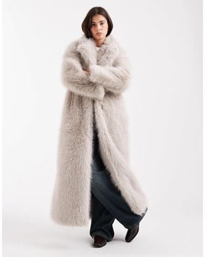 Object Premium Faux Fur Maxi Coat - Natural