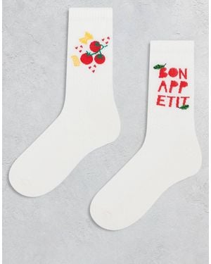 ASOS 2 Pack Socks With Food Graphic On - Cream - White