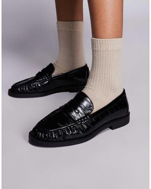 River Island Ruched Loafers - Black