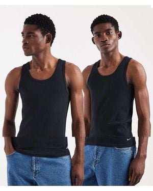 Nike Essential Cotton 2 Pack Ribbed Vest - Blue