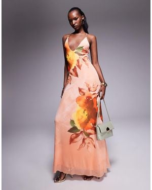 AFRM Cowl Neck Power Mesh Midaxi - Orange