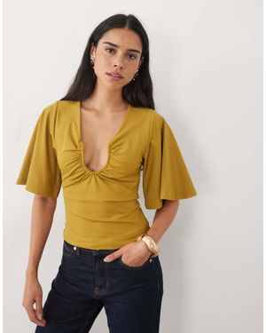 ASOS Top Con Mangas Con Volante Y Aro En-Verde