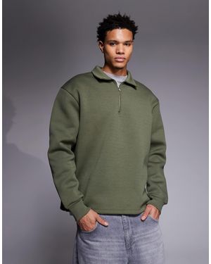 ASOS Sweat oversize à col zippé et ourlet fixe - kaki - Vert