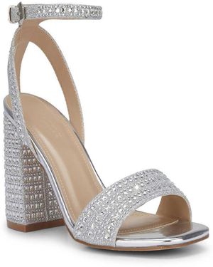 SEQWL Diamante Block Heel Sandals With Buckle Closure - White