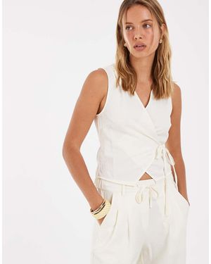 Object Elegant Gilet Met Gestrikte Taille - Wit