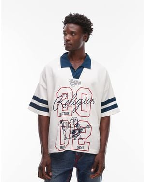 TRUE RELIGION Oversized Contrast Collar Detail Motif Sports Top - White