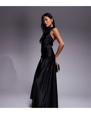 Forever New Satin Halter Neck Drape Knot Detail Maxi Dress - Blue